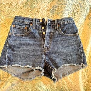 Levi's Dark Blue High-Rise Button-Fly Denim Shorts
